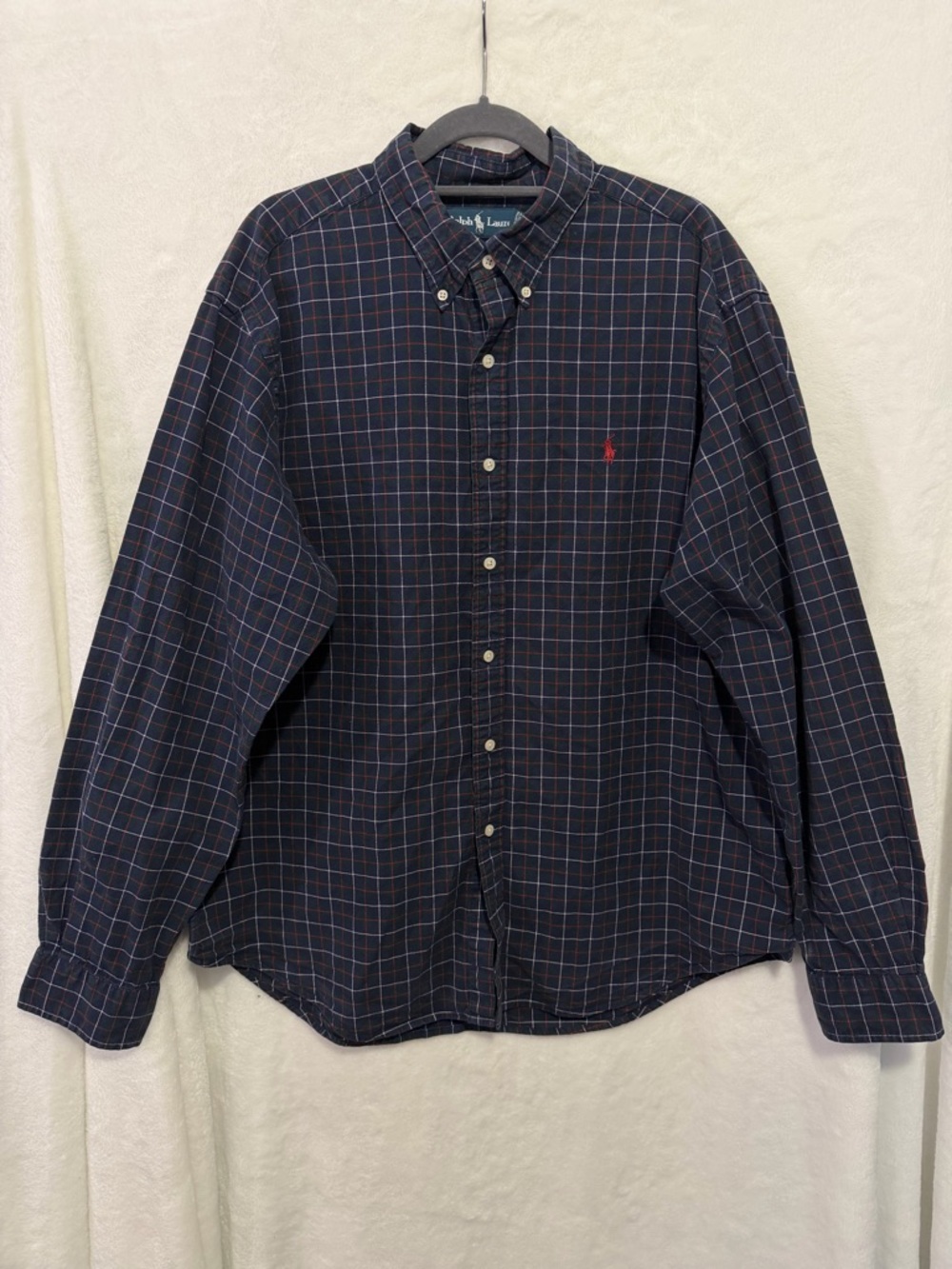 Ralph Lauren Button Down Shirt Mens XL Blue Plaid Long Sleeve Classic Fit Cotton